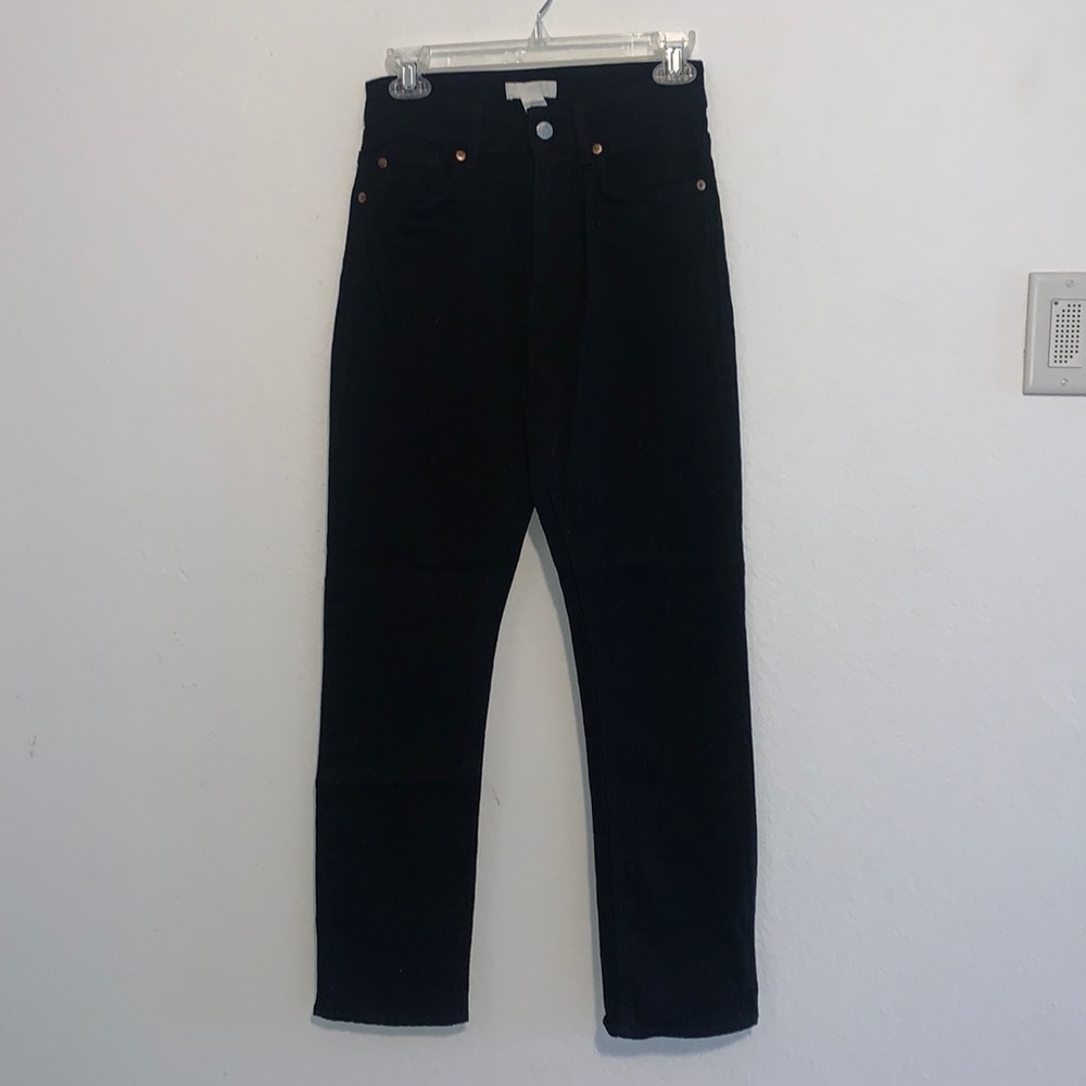 Extra high waisted, black straight leg jeans